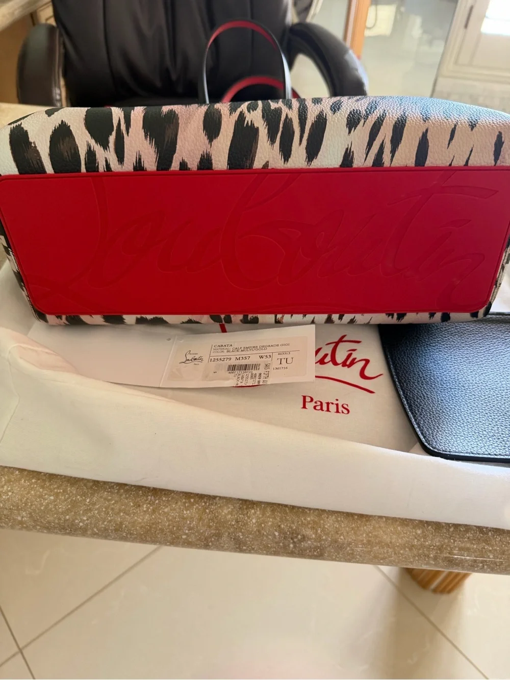 Christian Louboutin Black Tote with Red Interior and Leopard-Print Accent